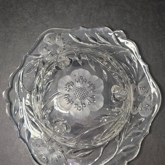 Vintage European Cut Crystal Round Floral Etched Tri-Footed Thick Bowl - Picture 4 of 13